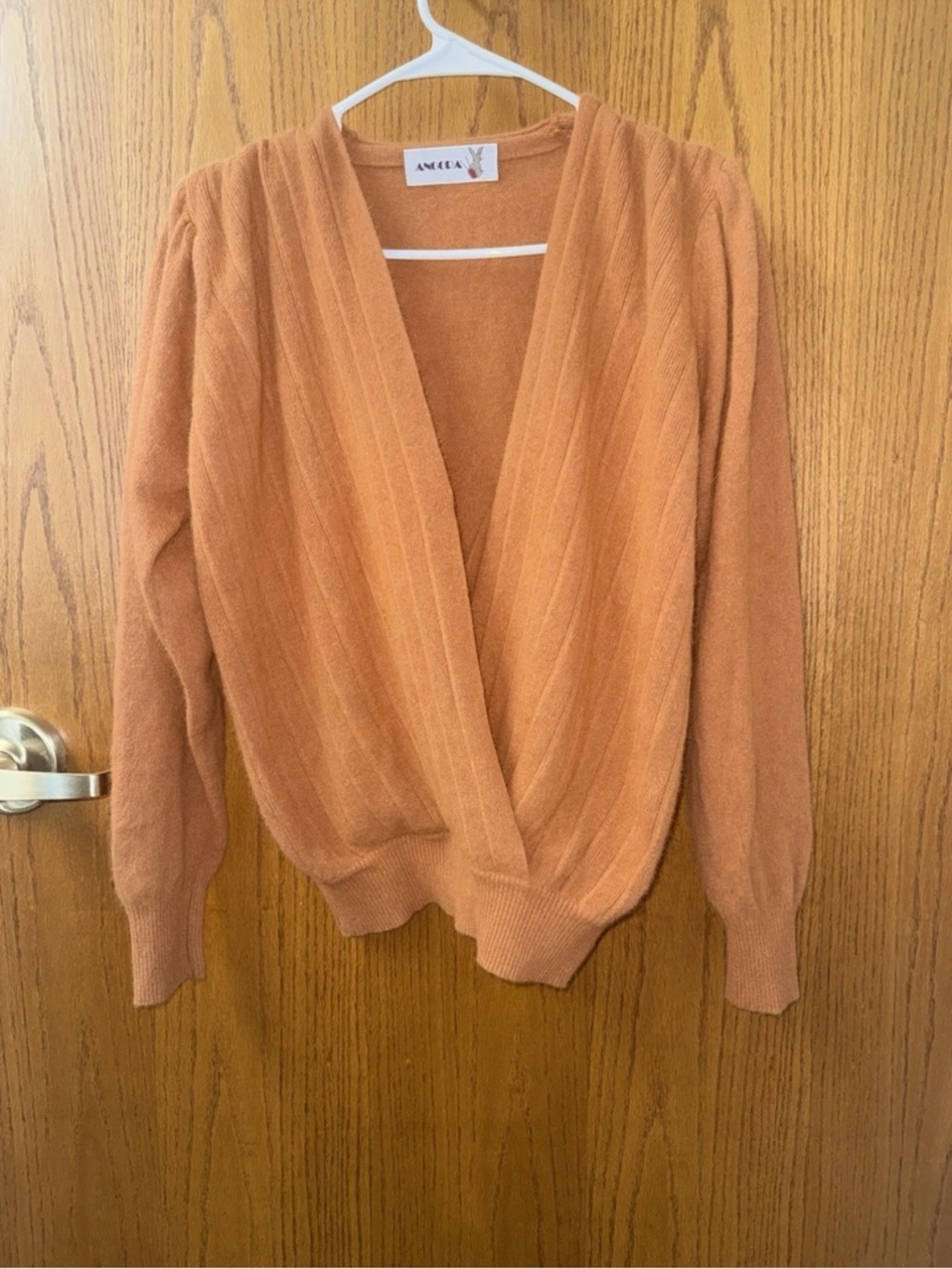 Vintage Angora Burnt Orange Surplice Wrap Sweater Balloon Sleeves Wool Angora